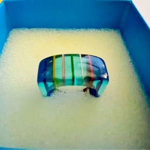 Vintage pastel Striped Lucite/Acrylic Rainbow Ring